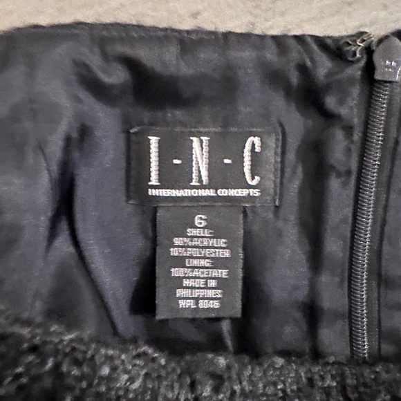 INC Asymmetric Frayed Edge Wrap Skirt, Black Tweed with Pearl Pin Detail, Size 6 - Picture 5 of 5